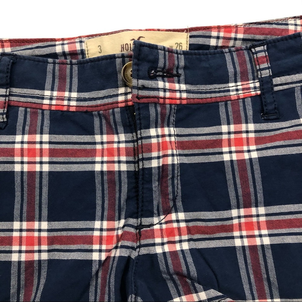 Hollister plaid shorts size 3 juniors red and blue - Picture 2 of 5